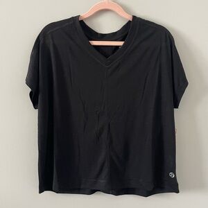 V-Neck Loose-Fit Athletic T-Shirt - Open-Back Slit - Black - NWT